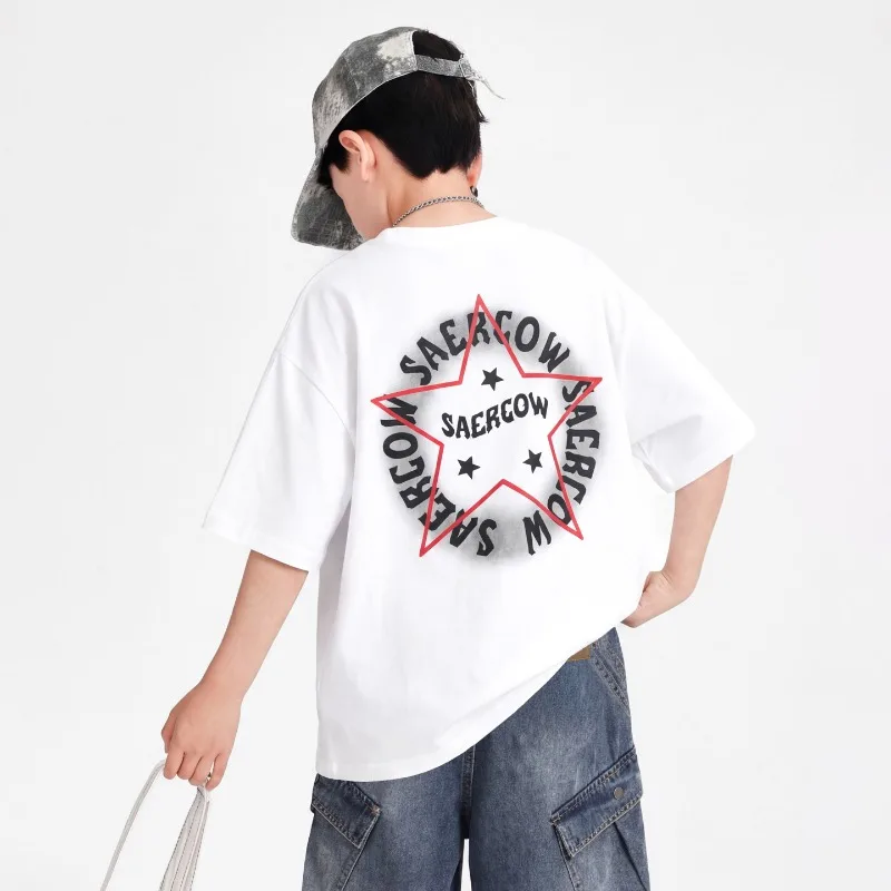 Boys T Shirt Summer 2026 Letter Print Short Sleeve Round Neck Tops Cool Children Clothes Breathable Streetwear Fashion Daily - 3