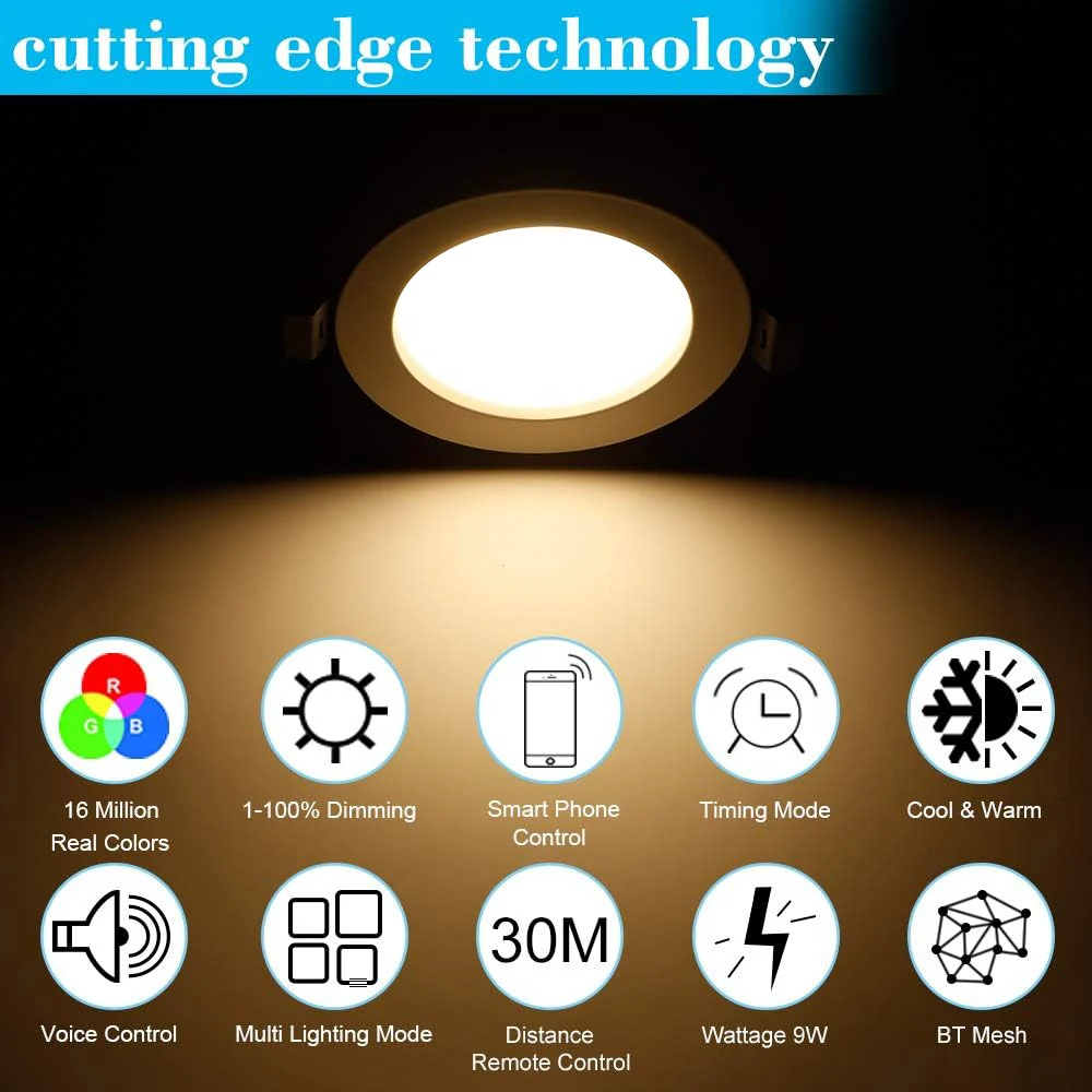4X 5W 9W RGB 3000-6000K Warm Cool White LED Ceiling Lamp DownLight WIFI/Bluetooth Spotlight APP Remote Controller Timer Dimmer
