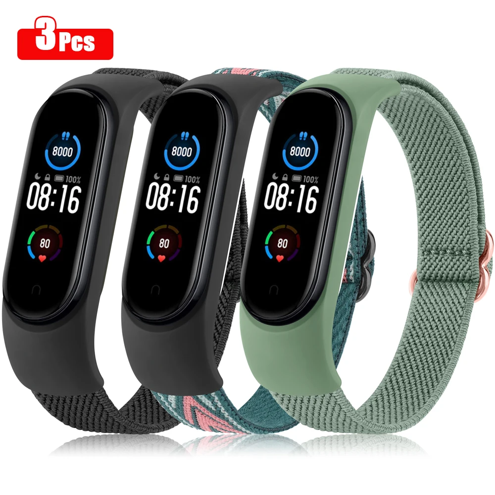 

3pcs/lot Elastic Nylon Strap For Xiaomi Mi Band 6 5 4 3 Band Bracelet For Amazfit Band 5 Wristband Watchband Replacement
