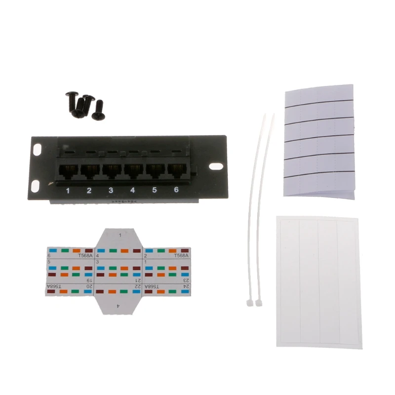 

6-Port CAT5e Shielded Patch Panel RJ45 10G Ready Metal Housing Color-Coded Labeling for T568A and T568B Wiring,Black