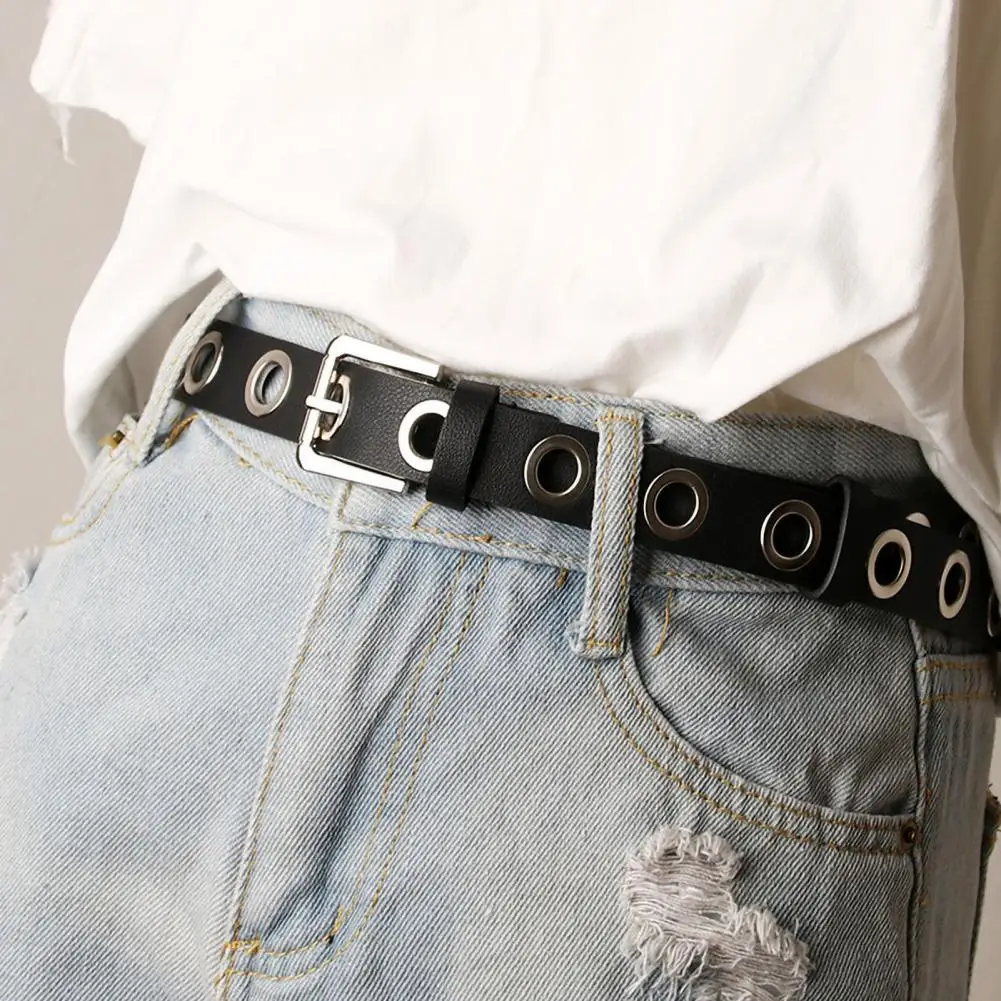 

Women Thin Pants Belt Metal Buckle Faux Leather Waistband Adjustable Length Multi Holes Design Jeans Belt Женский Пояс 여성용 허리띠