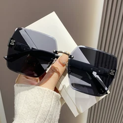 2024 Oversized Fashion Rimless Sunglasses for Men and Women - Vintage Square Sun Glasses Eyewear with UV400 Protection