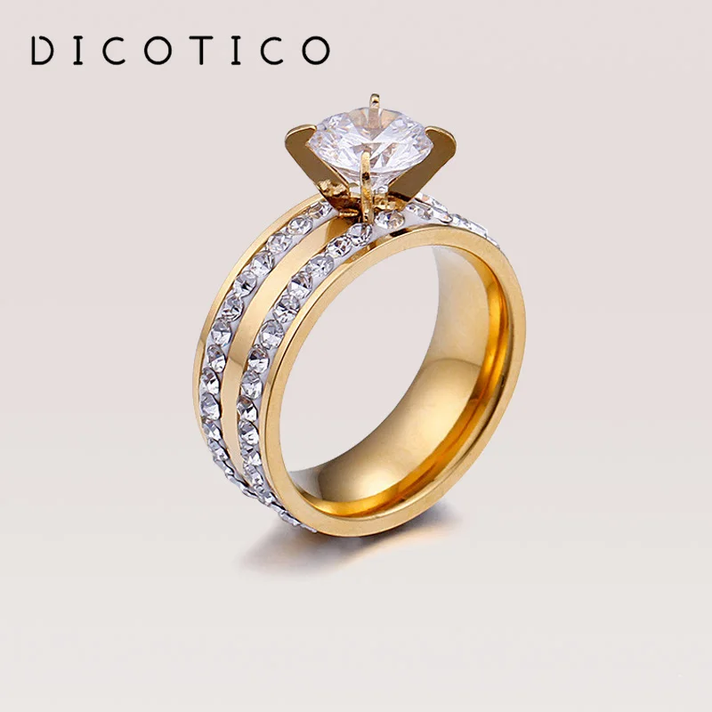 Модные женские очаровательные циркониевые кольца золотого цвета из нержавеющей