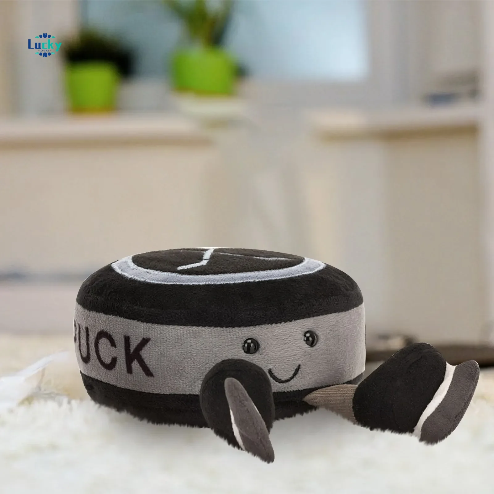 Adorable Plush Puck Toy with Cute Face and Legs Perfect Gift for Kids and Sports Fans Soft and Huggable 4