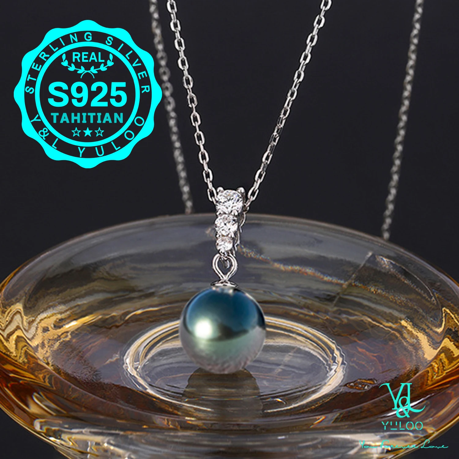 Genuine Tahitian Seawater Round Black Pearls 12-13MM Pendant Necklace-925 Sterling Silver 18+2 Inch