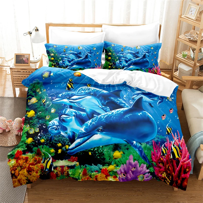 Blue Dolphin Design Bedding Set Duvet Cover Set 3d Bedding Digital Printing Bed Linen Queen Size