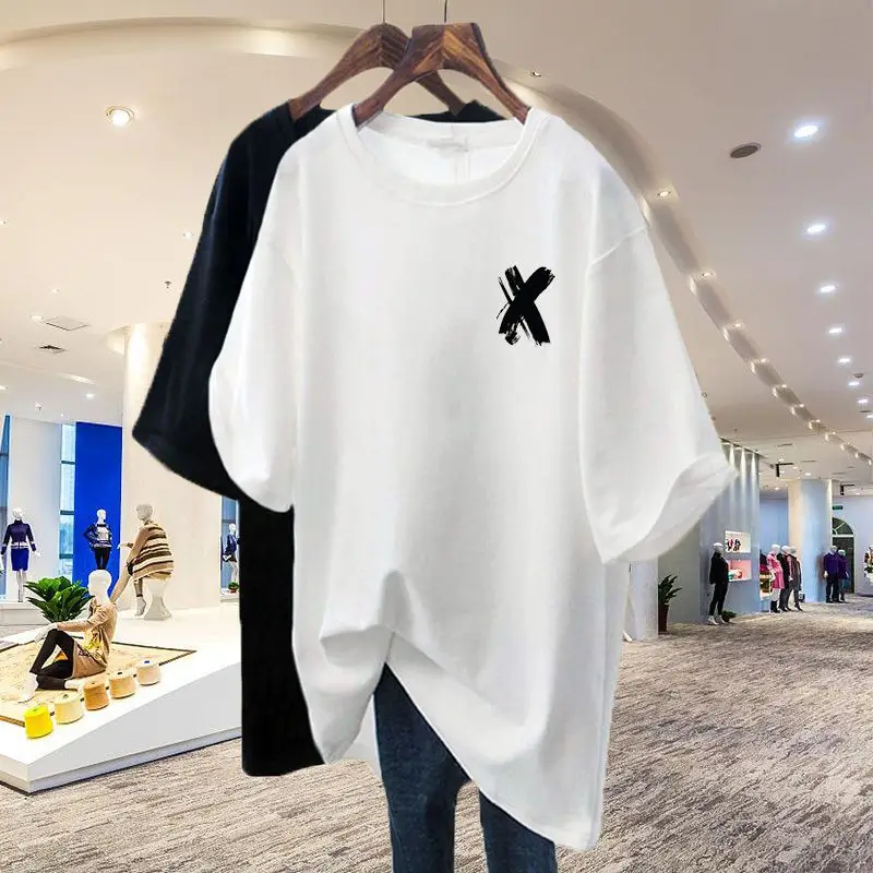 

Женская одежда, белая Базовая футболка, Летние повседневные топы оверсайз с коротким рукавом из 100 хлопка, свободные простые пуловеры с принтом, женская одежда