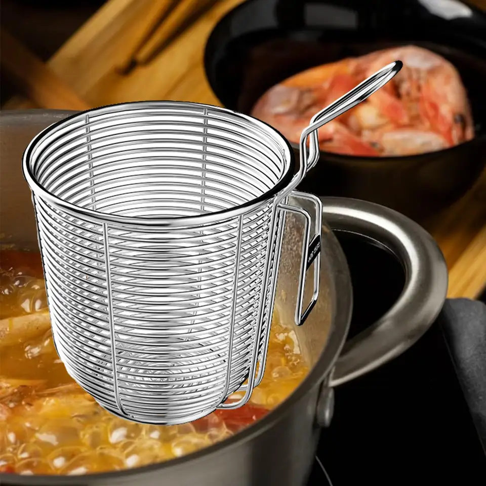 Pentola Multifunzione 3L In Acciaio Inox 304 | Con Colino, Cestello E Pinze | Per Frittura E Filtraggio Olio - Foto 2