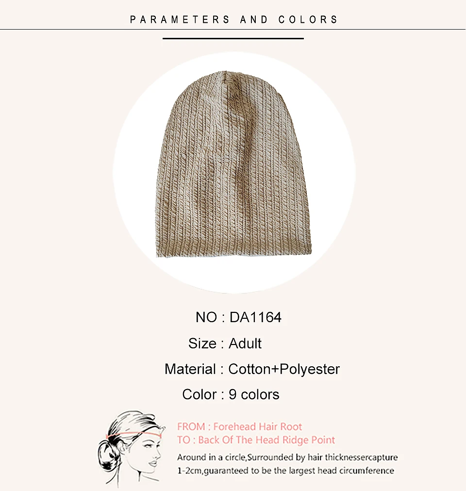Geebro Frauen Einfarbig Falten Muster Beanie Hut Damen Mode Gestrickte Weiche Warmer Casual Stretch Baggy Skullies Kappe – Detail 2