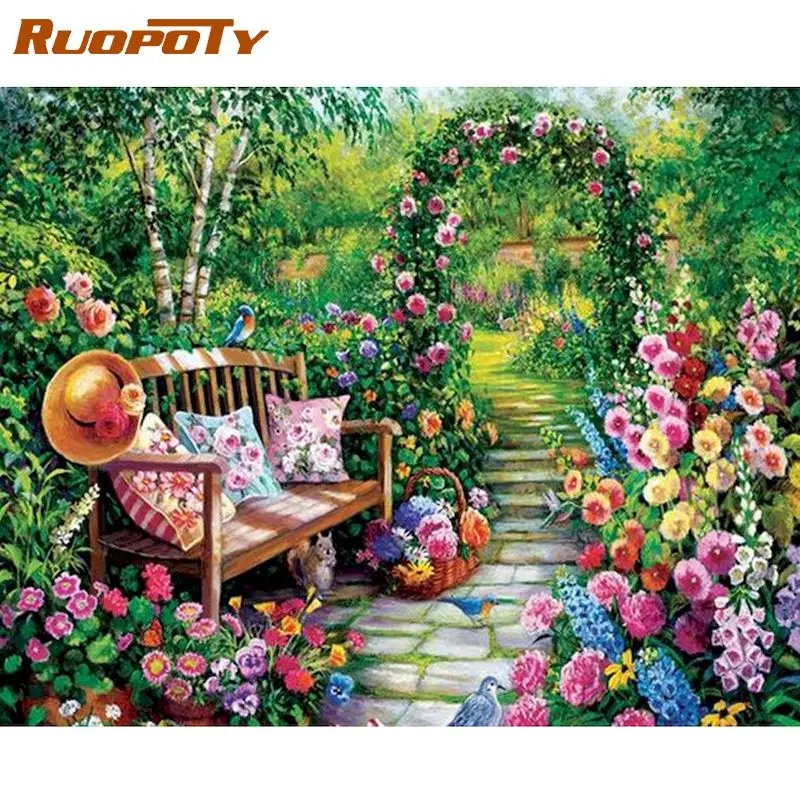 RUOPOTY Frame Acrylic Painting By Numbers For Adults Kits Garden Flowers Modern Wall Art Picture For Home Decors