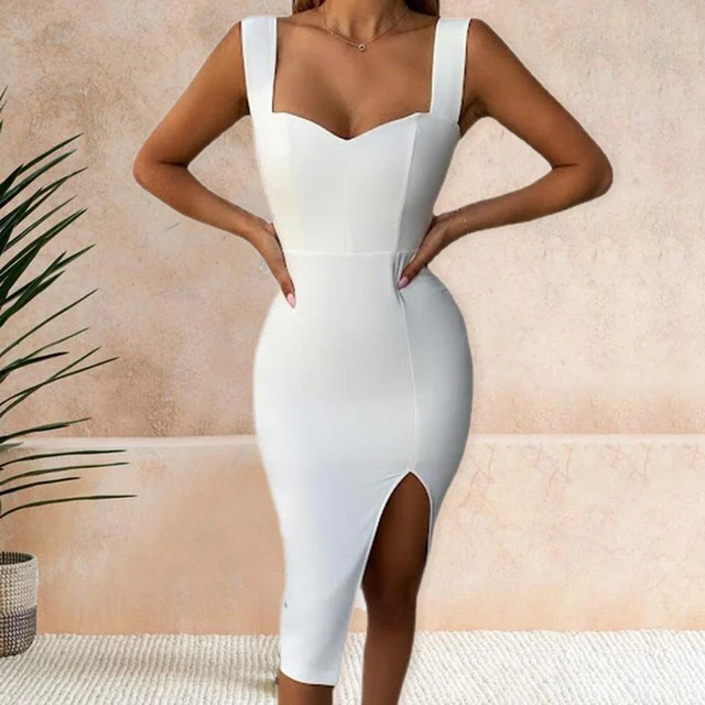 Vestido feminino sem mangas O Neck Bodycon, Construído em