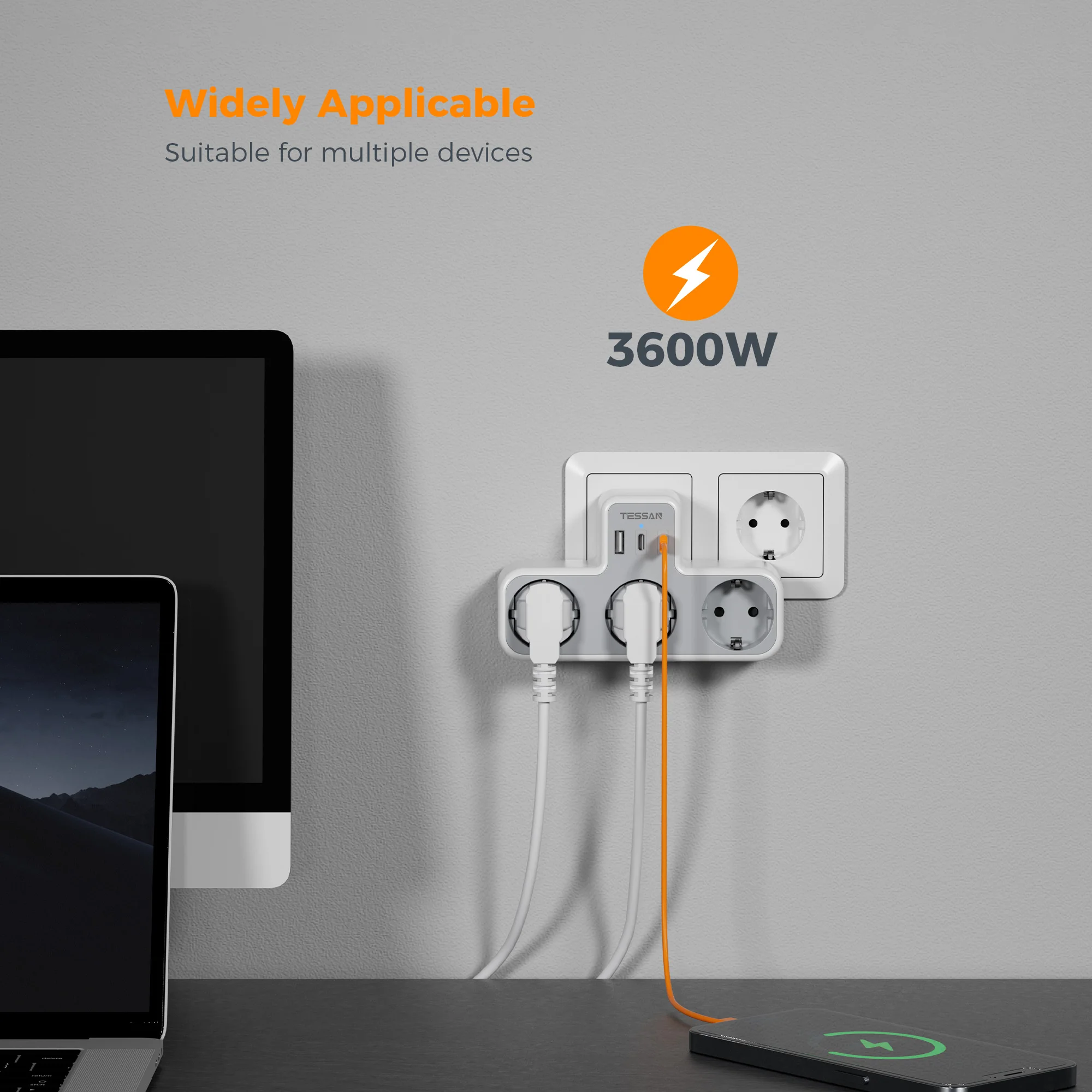 Power Plug Adapter TESSAN 3 Way Wall Socket USB Surge Protection 6-in-1 Wall Plug 3 USB Ports Smartphone Laptop Camera Travel electrical socket,power socket,plug adapter,power plug adapter