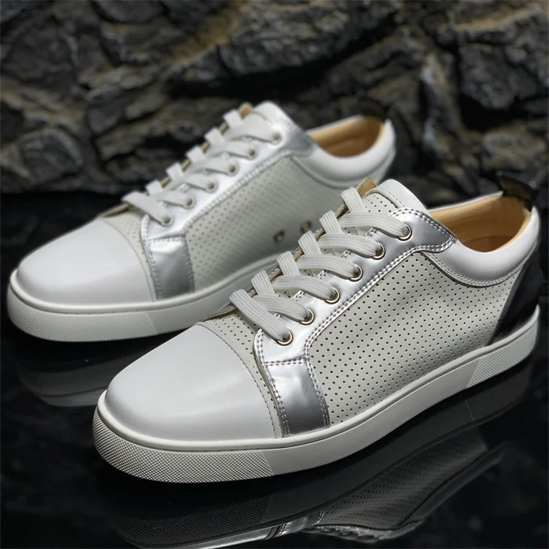 

Luxury Brands White Leather Breathable Low Tops Red Bottoms Shoes For Men's Casual Flats Loafers Women's Summer Fashion Sneakers