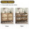 Rattan Shoe Storage Cabinet with 4 Flip Drawers, Freestanding Shoe Organizer with Metal Legs for Entryway, Rustic Oak Rattan 4