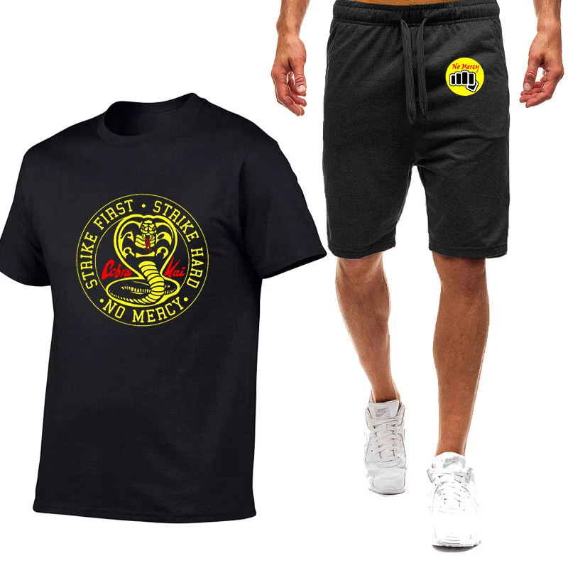 

Cobra Kai Printing Fashion 2023 New Man's Summer Solid Color Cotton Short Sleeve Leisure Sport T-Shirts Sweatpants 2-Piece Set