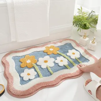 Cute Flower Bath Mat, Non Slip Water Absorbent Bathroom Rugs 1