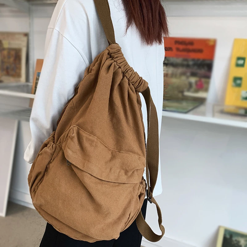 Female Canvas Cute Drawstring College Backpack Fashion Women Laptop Book Bag Trendy Ladies Backpack Cool Girl Travel School Bags most stylish backpacks