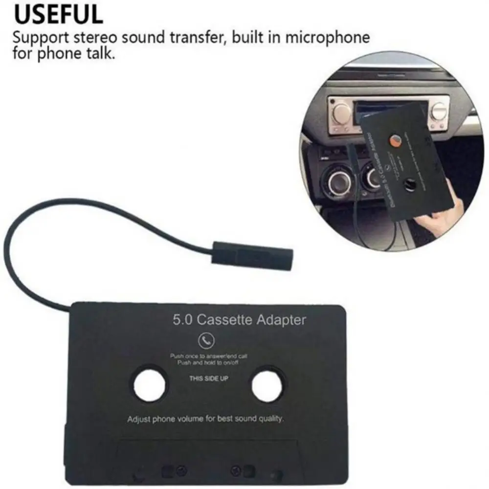 Bluetooth 5.0 Cassette Adapter LED Indicator Bluetooth-compatible Black Built-in Microphone Car Tape Audio Cassette Player