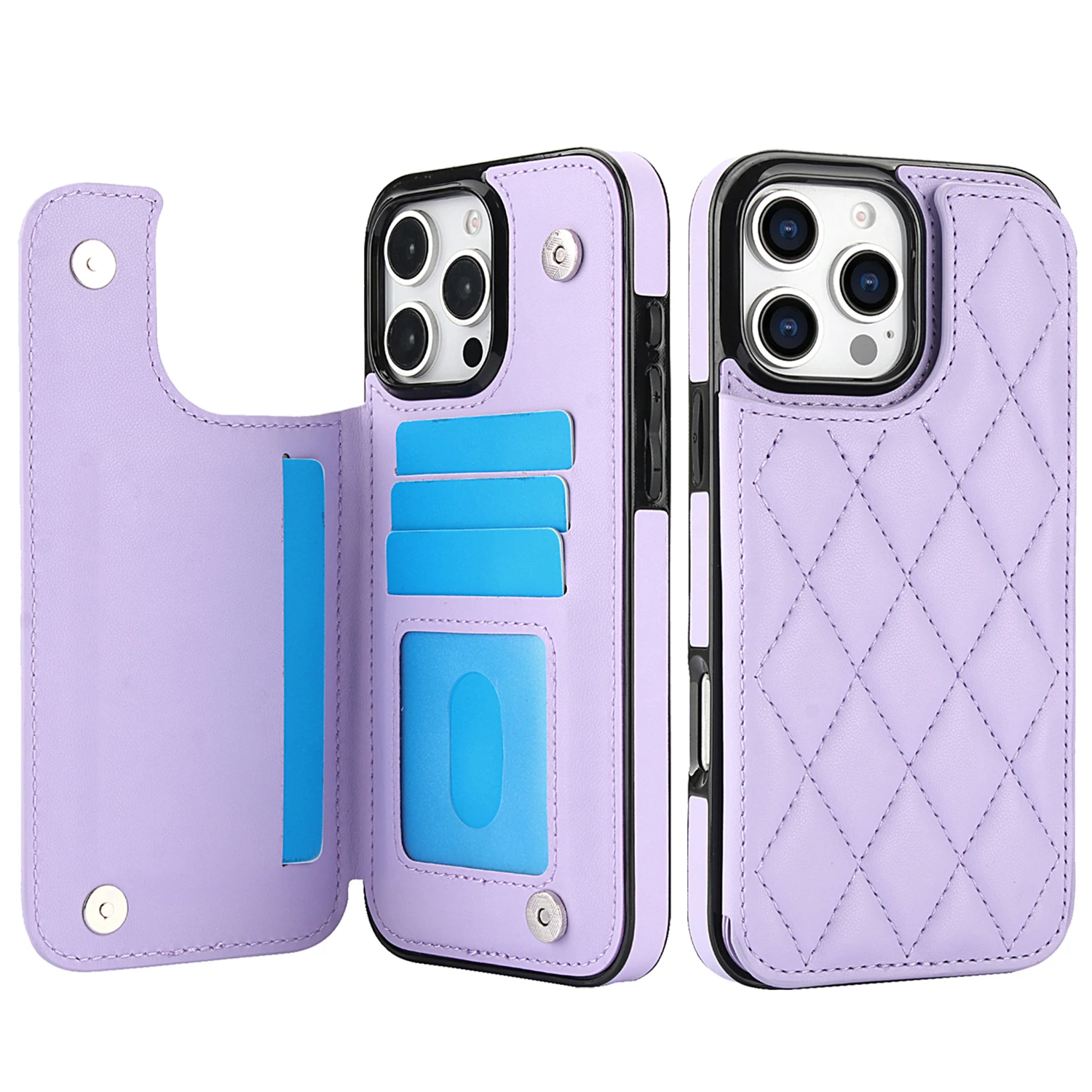 Elegant Card Slot Flip Leather Wallet Case with Double Button Closure