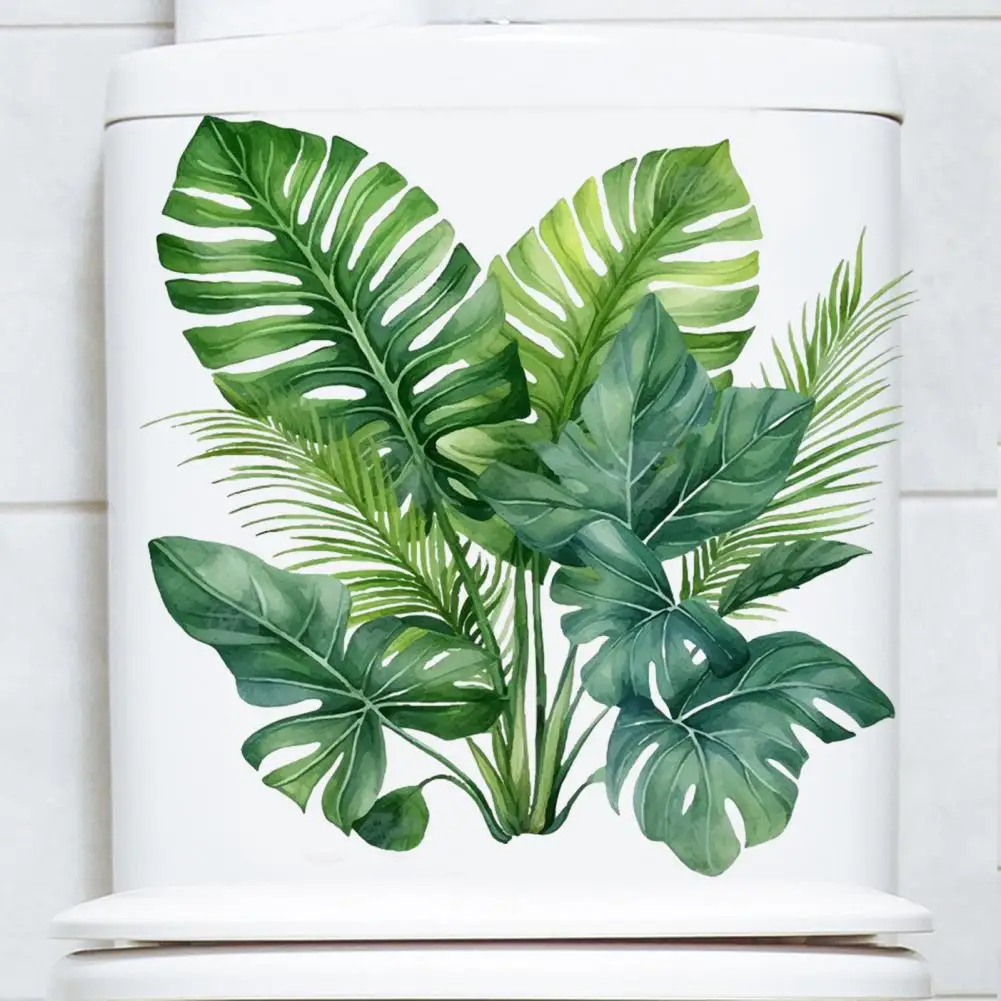 Toilet Lid Sticker Decorative Toilet Decal Removable Waterproof Fern Leaf Sticker Green Plant Bathroom Decal for Room