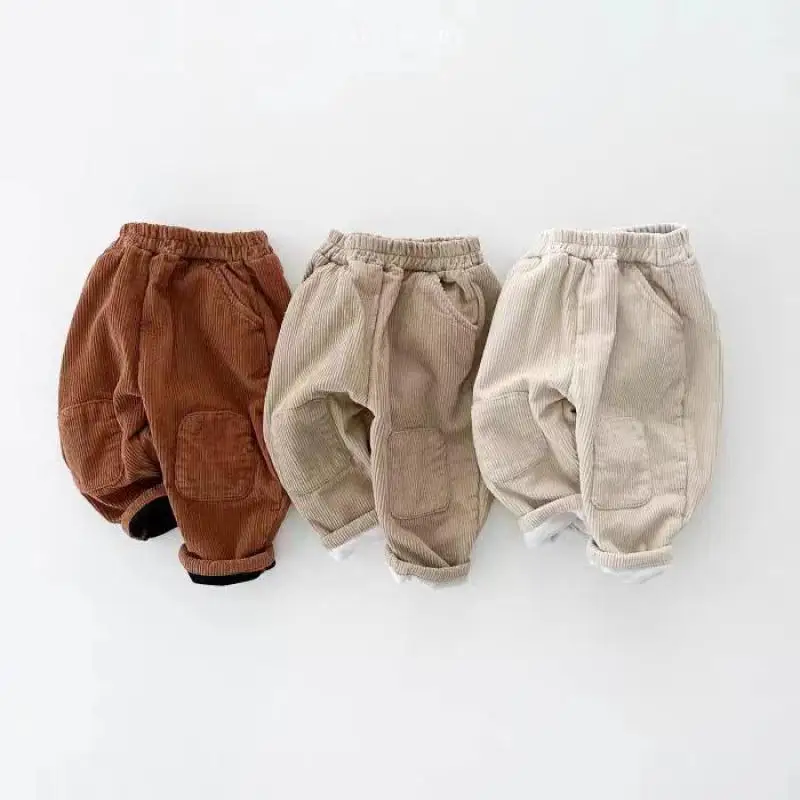 

Зимние новые флисовые брюки для малышей вельветовые Теплые брюки для мальчиков и девочек плюс бархатные плотные винтажные повседневные брюки для младенцев детская одежда