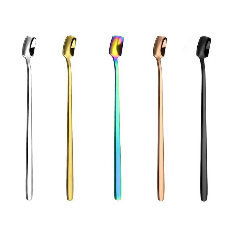 

High Quality Stainless Steel Square Coffee Spoon, Home Kitchen Long Handle Coffee Dessert Cocktail Stirring Scoops