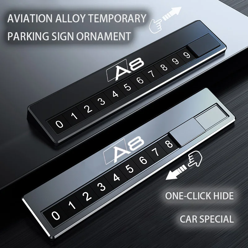 

Metal Car Temporary Parking Sign Ornaments Phone Number For Audi A8 A6 A5 A4 A3 A7 8V 2020 2024 2023 2018 Car Accessories Logo