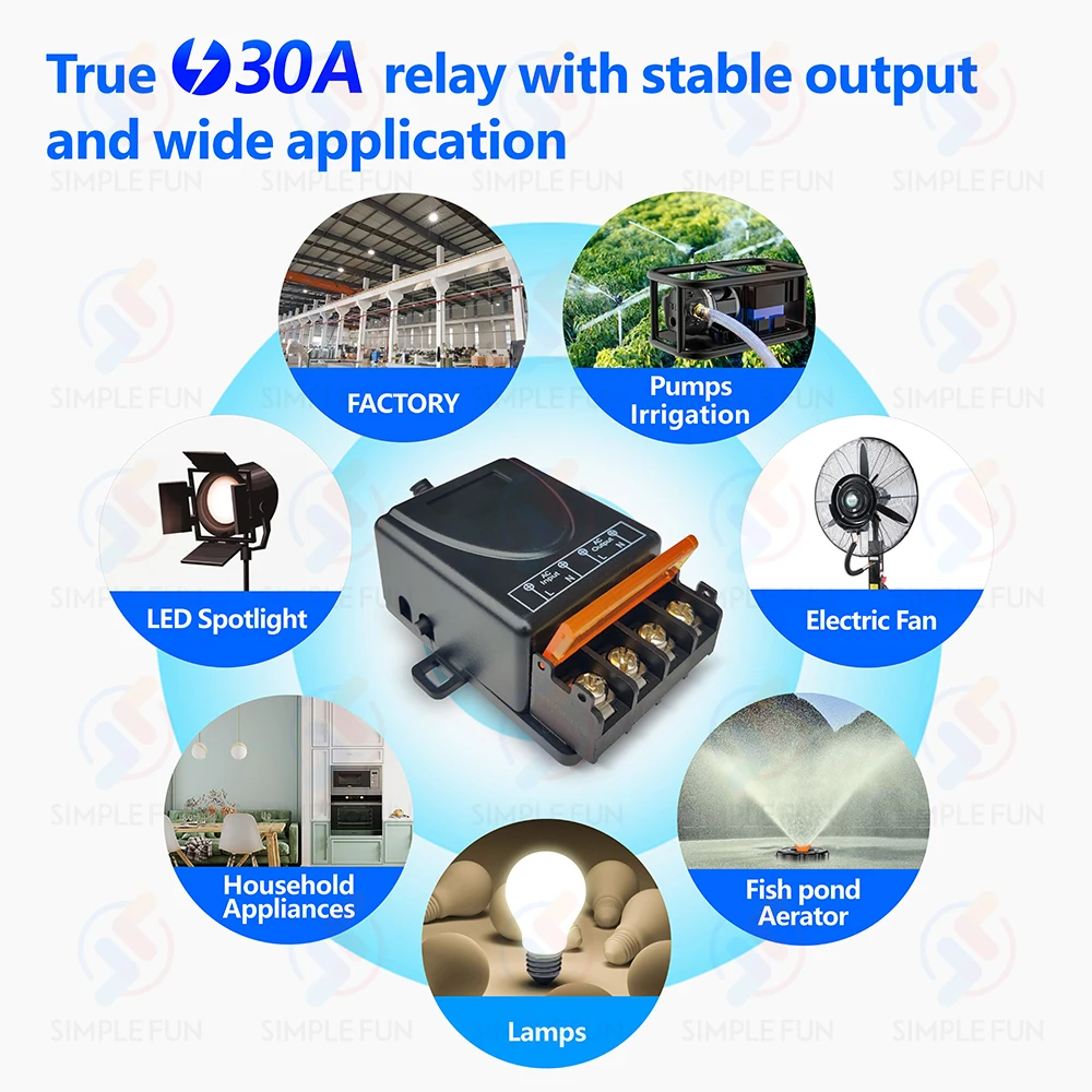 433Mhz 무선 원격 제어 전등 스위치 110V 220V,500 미터 제어 범위, 30A 고전력 릴레이 모듈, 펌프 램프 팬 DIY 용
