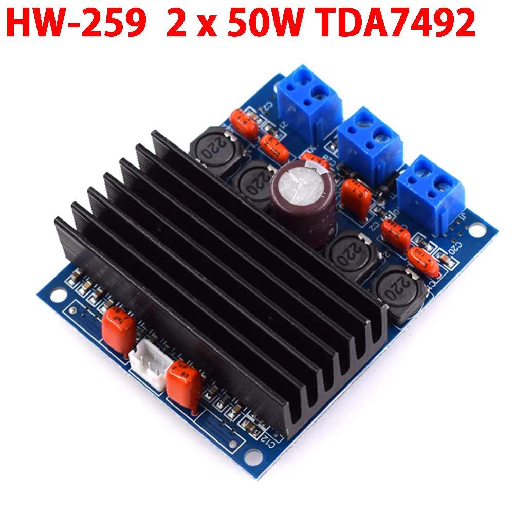 

1PCS HW-259 2 x 50W TDA7492 Class D High-Power Digital Amplifier Board Amp W/ Radiator Amplifier Module