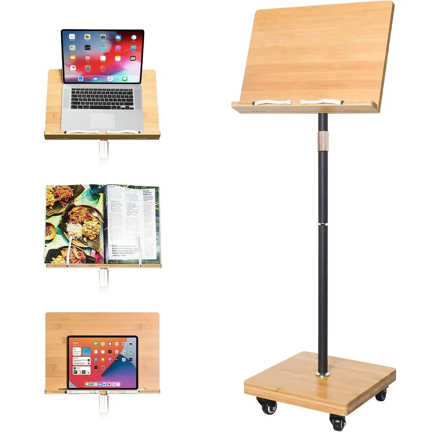 

Rolling Book Holder Stand Adjustable Height and Angle Book Holders for Reading Hands Free Extra Large Book Stand
