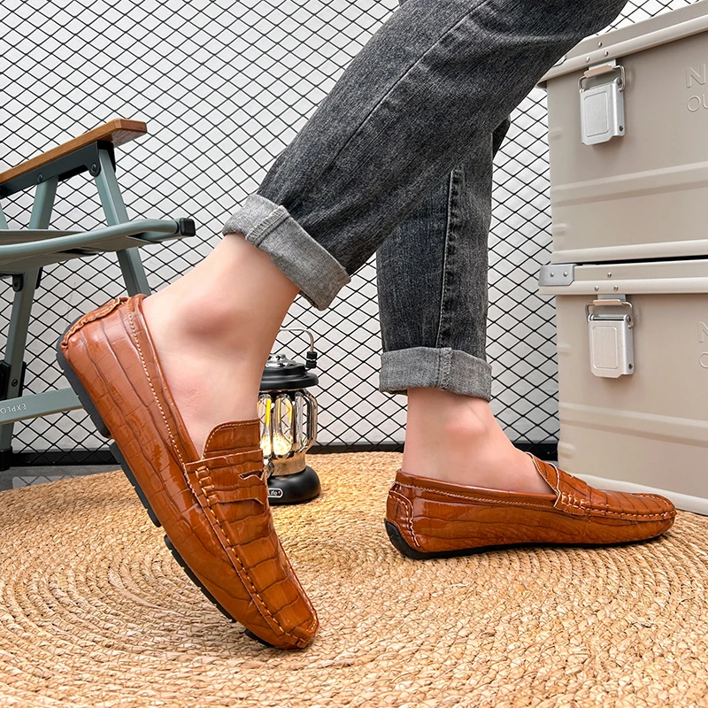 Classic Penny Loafers Men Big Size 38-48 Soft Moccasins Non-slip Driving Shoes Slip on Mens Leather Casual Shoes Business Flats