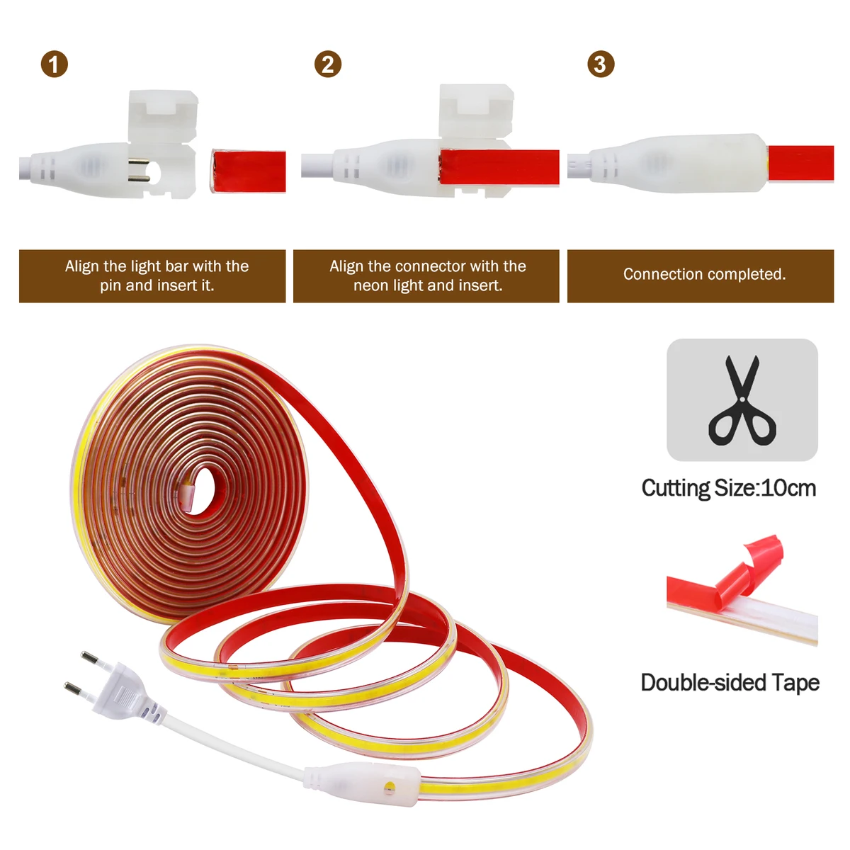 AC 220V COB Strip IP65 Waterproof 10CM Cut 240Leds/M 3000K 4000K 6000K Home Decor Flexible Ribbon Rope Tape LED Light — view 4