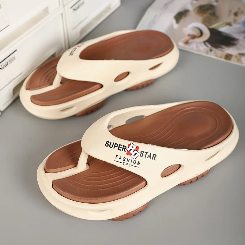 2024 Summer Men Flip Flops Cool Men Slippers Outdoor Beach Slides EVA  Soft Thick Soled Shoes Men Sandals