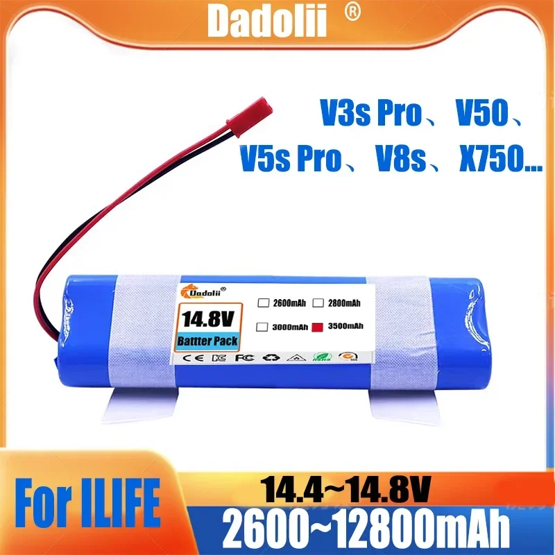 14.8V 12800mAh Lithium Battery For ILIFE V3s Pro V50 V5s Pro V8s V80 Max B5 Max S5 X750 Robot Vacuum Cleaner Rechargeable Battery Vacuum Cleaner Battery Battery Replacement