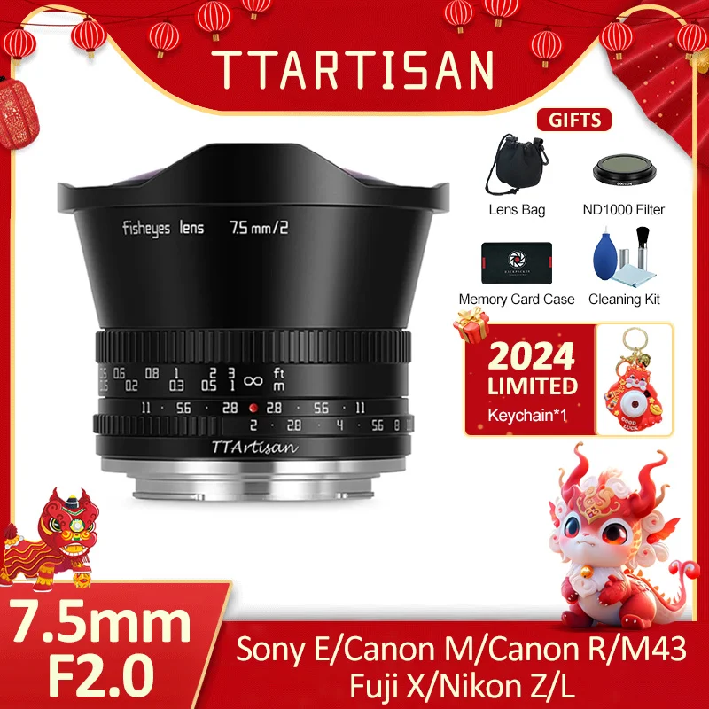 Ttartisan 7.5Mm F2 Fisheye Obiettivo Manuale Foucs Ad Ampia Apertura Per Sony E Nikon Z Z5 Fuji X Xe3 Canon M M5 Canon Rp R50 Lei L M43