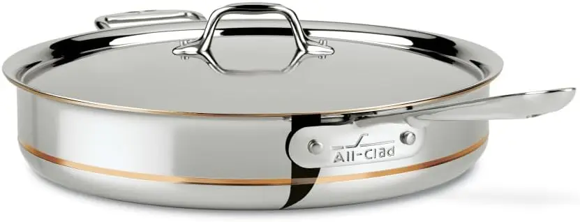 Copper Core 5-Ply Stainless Steel Sauté Pan with Steel Lid 3 Quart Induction Oven Broiler Safe 600F Pots and Pans, Cook 3