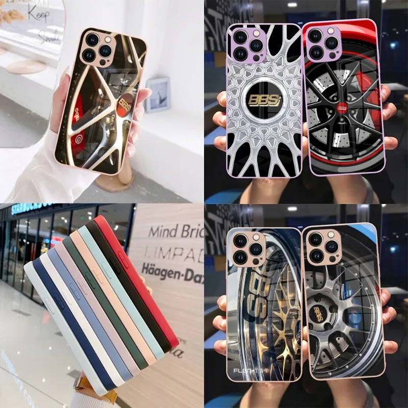 Bbs Car Rim Wheel Hub Custodia Per Telefono Sandy Pink Glass Per Iphone 13 14 12 11 Pro Xs Max Plus Mini X Xr 8 7 6S Se2020 Cover