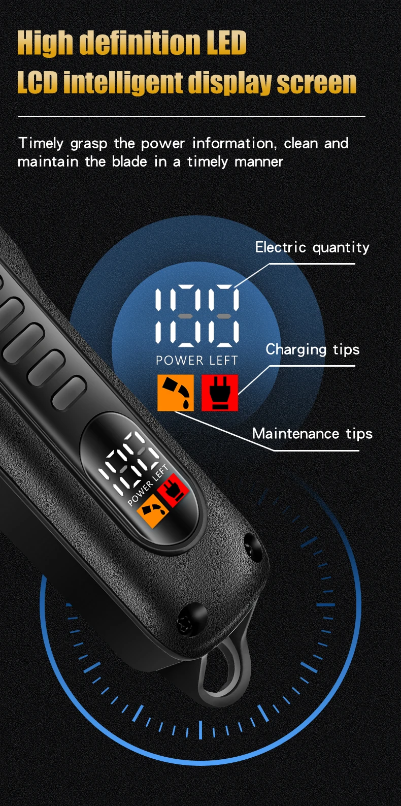 Professional barber shop Rechargeable electric hair clipper Electric razor with led display_voghion.com