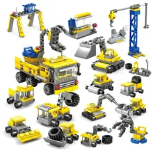 

318PCS 16in1 Urban Engineering Excavator Forklift Vehicle City Creative Building Blocks Educational Toys for Children