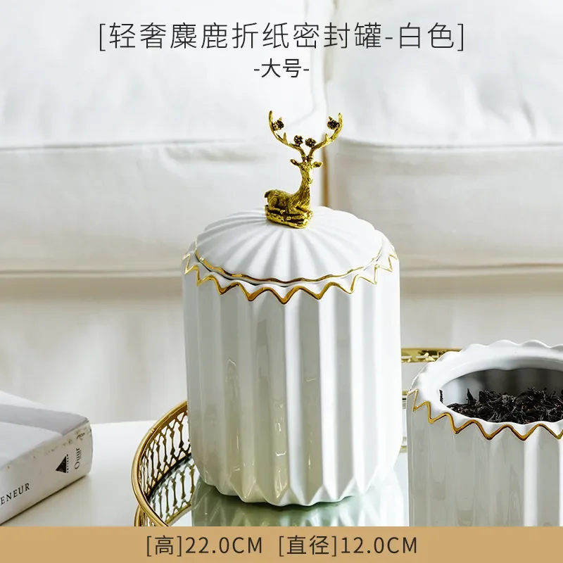 Description Picture 5 of itemCeramic Jar Storage with Deer Cover Candy Cotton Swab Box Food Container Snack Home Desktop Organizer Tissue