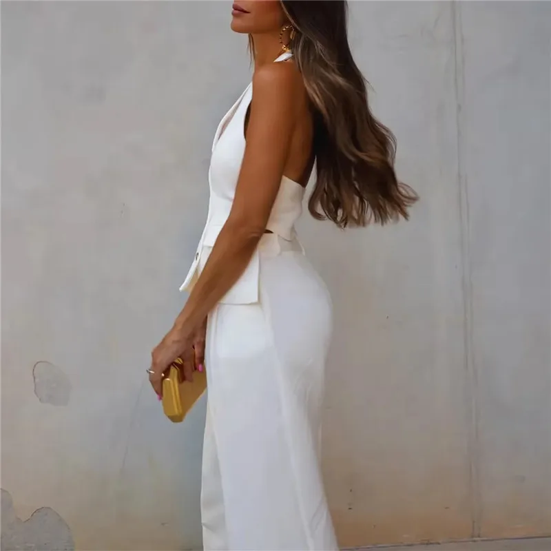 TRAF 2023 White Wide Leg Pants Women Office Wear Chic And Elegant Woman Pants High Waist Baggy Pants Woman Streetwear Trousers