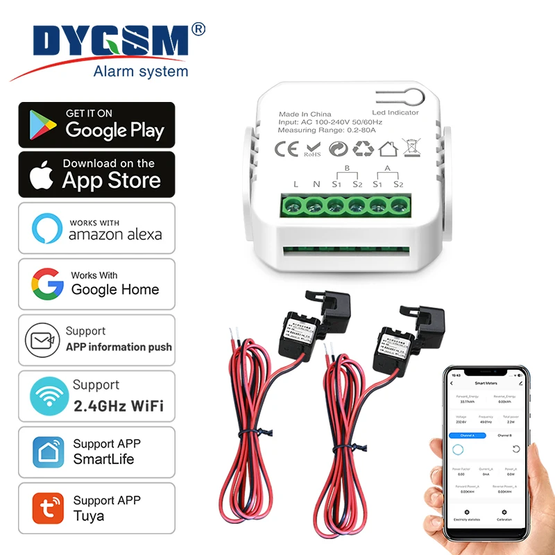 Tuya Wifi อัจฉริยะ Energy Meter พลังงานแสงอาทิตย์ PV ระบบการใช้พลังงานการผลิตแบบสองทิศทางการตรวจสอบเมตร APP Control CT 1
