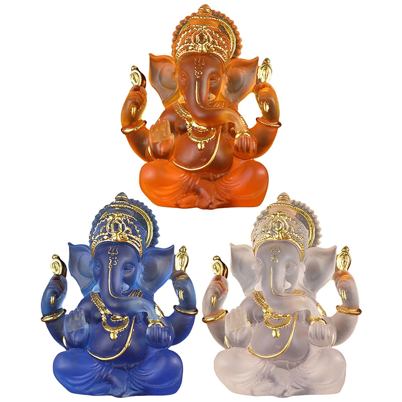 Clear Lord Ganesha Statue Elephant Hindu Sculpture Figurines Resin Home