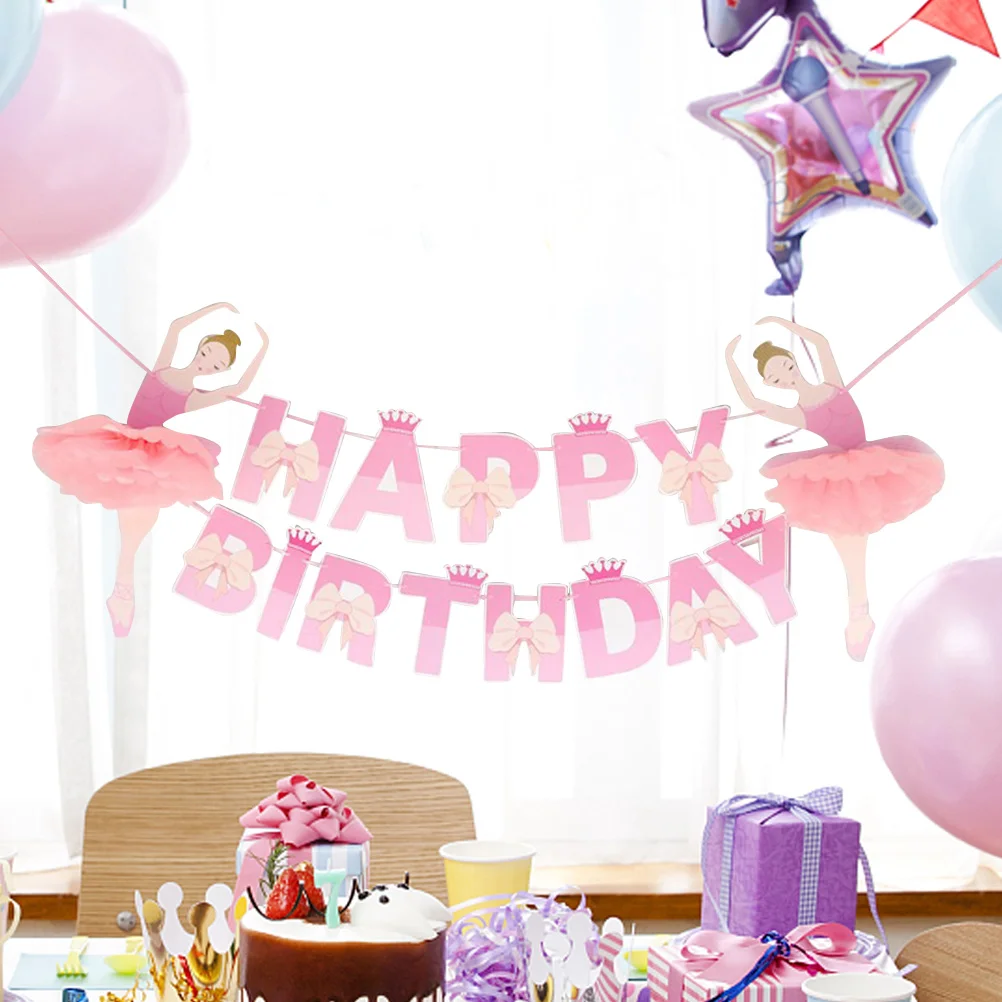 발레리나 발레 소녀 사냥 배너, 나비매듭, 왕관 장식, 생일 파티 장식, 생일 선물