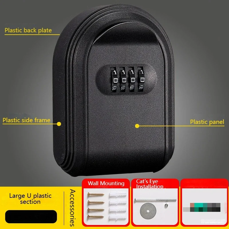 Wall Mount Key Lock Box, 4 Digit Password Code, Security Lock, No Key for Home Office, Safe Secret Storage Box Organizer 6