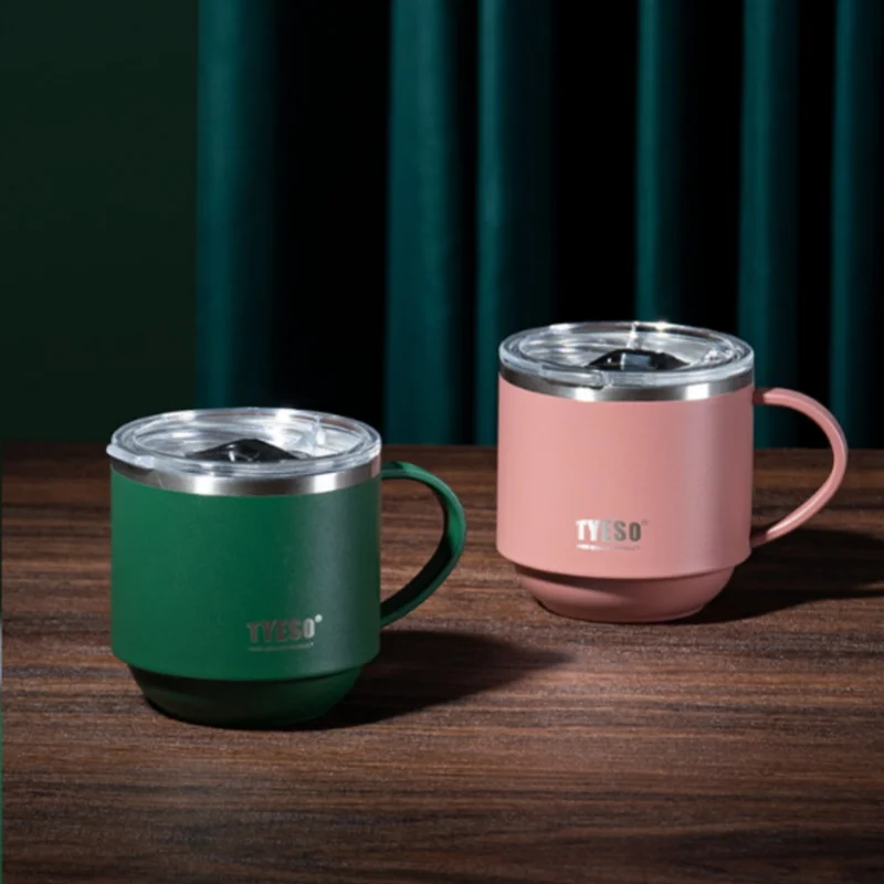 Stainless Steel Coffee Mug with Handle and Clear Lid for Hot Beverages