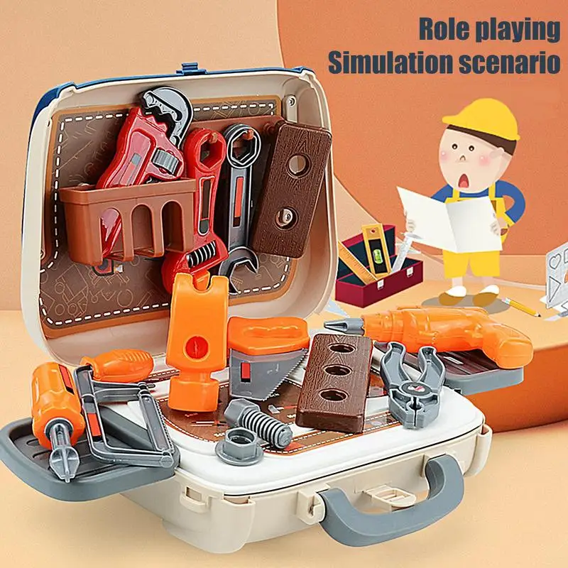 Kids Tool Set Childs Carpenter Preschool Fixing Tool Toddler Set With Box & Electronic Toy Drill Pretend Play Kids Toy