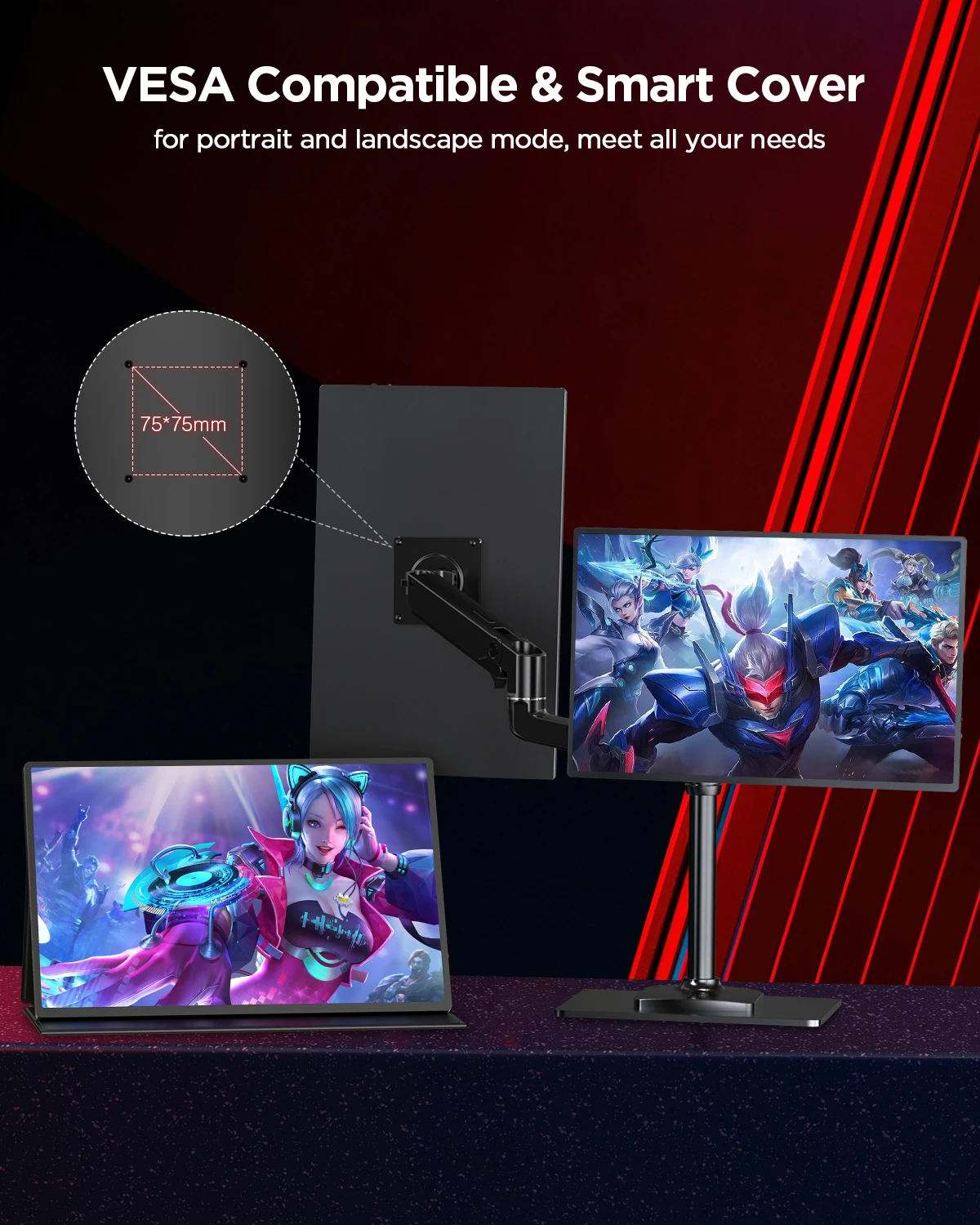 Фото Портативный монитор UPERFECT 2K, обновленный 16-дюймовый экран для ноутбука с FRC Matte IPS HDR, защита для глаз, с HDMI Type-C VESA №5