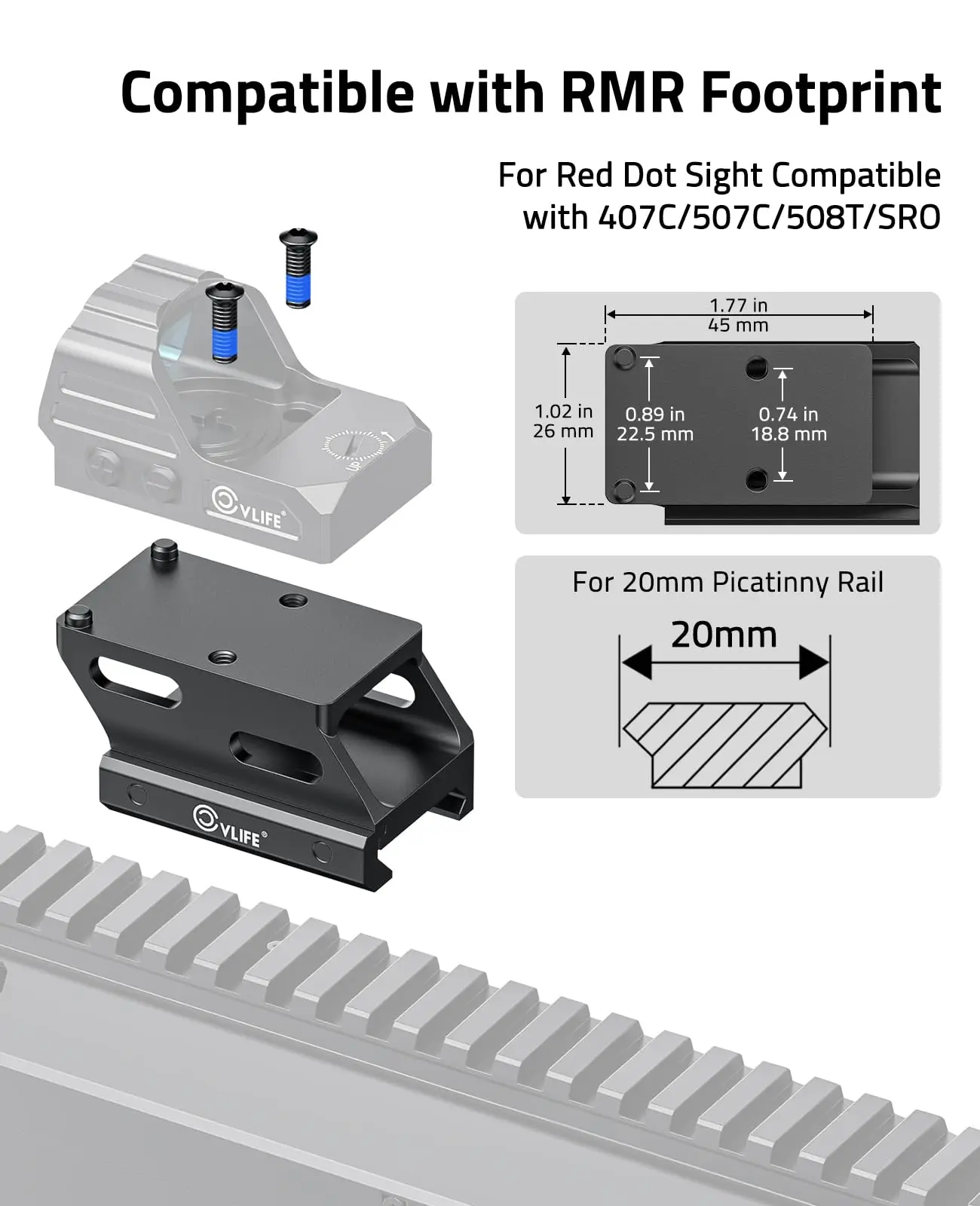 Red dot laser sight red dot riser mount for RMR RMS RMSC footprint cut reflex sight optic riser plate for Picatinny Rail 21MM 23MM 25MM