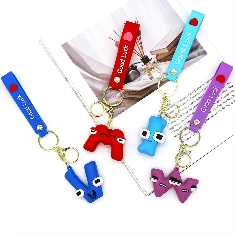 26pcs/set Cartoon Funny Alphabet Lore Keychain For Kids Figure Toys Cute Alphabet Number Ornament Bag Pendant Key Chain Keyring